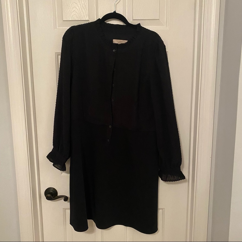 Loft button up black dress